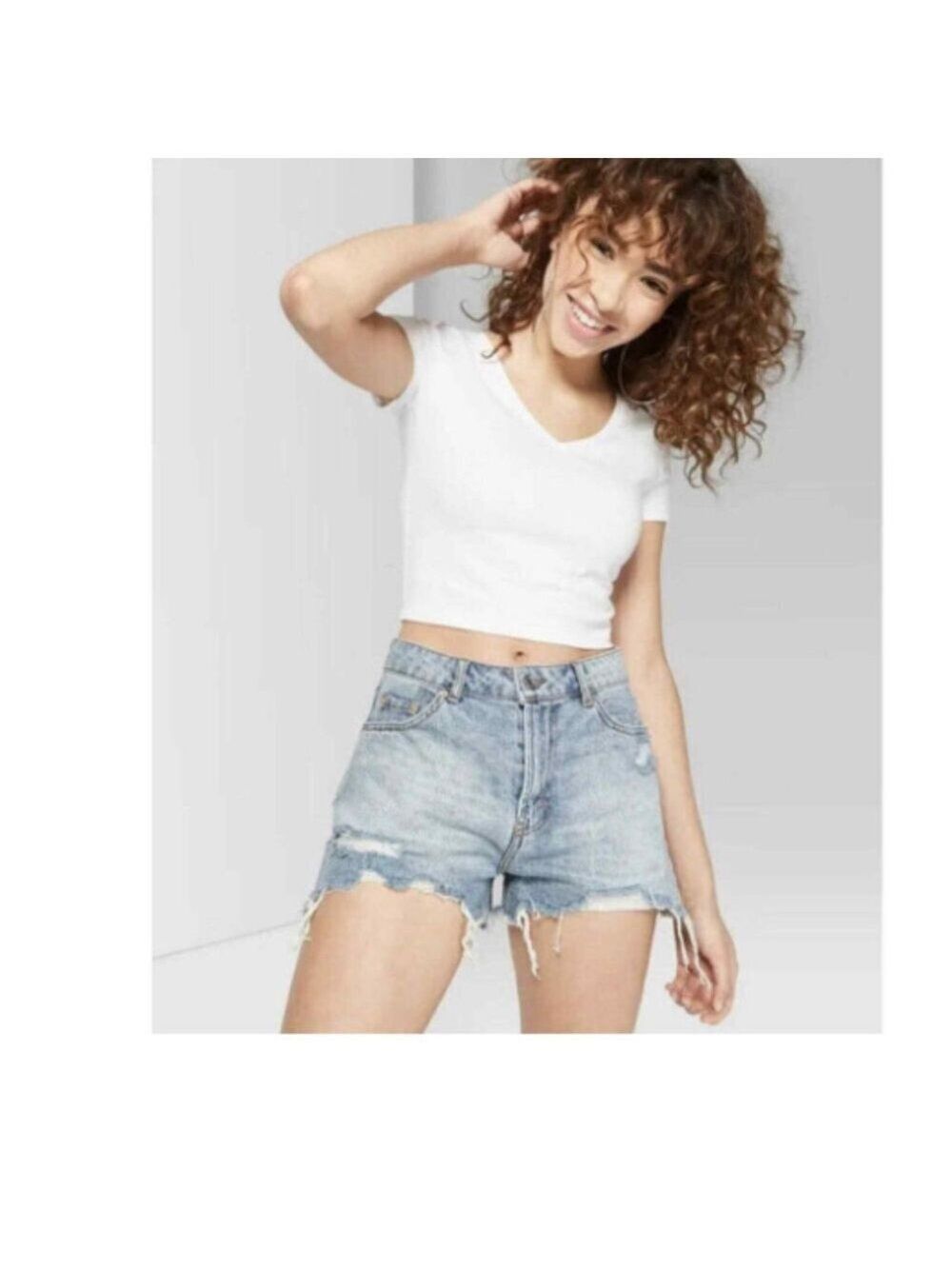 Wild Fable Cropped Short Sleeve V-Neck T-Shirt M White 2 Shirts for $16